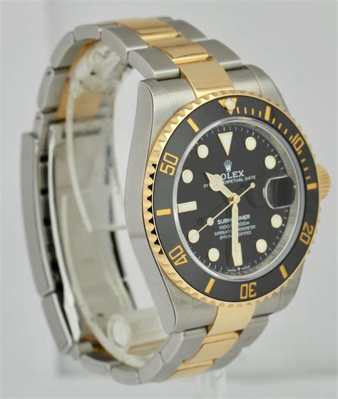 rolex submariner two tone black strap|Rolex Submariner date 126613.